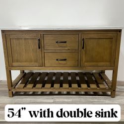 54" Solid Wood Bathroom Vanity with Stone Countertop (Open Box)