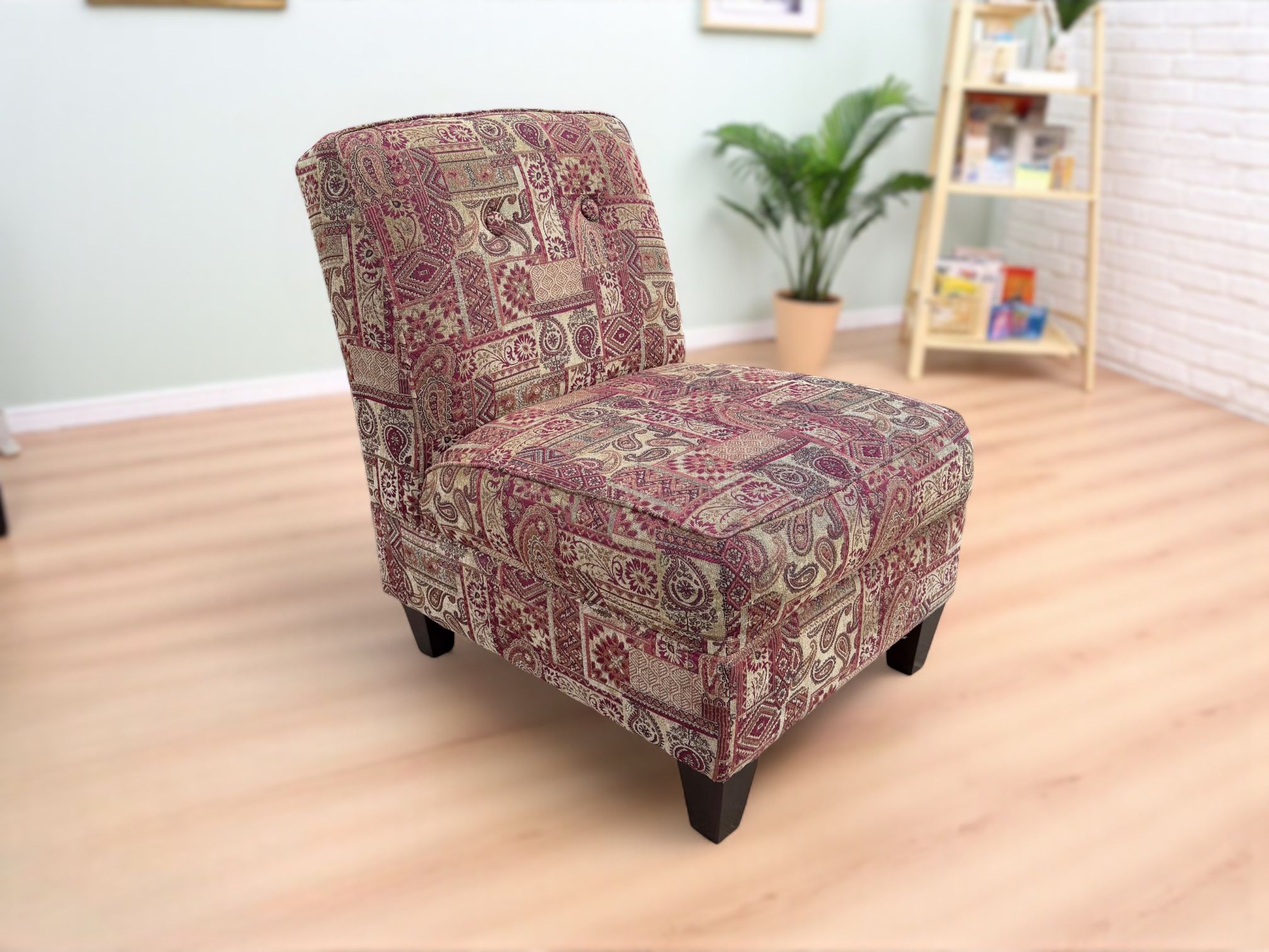 Red Paisley Floral Jacquard Armless Slipper Side Chair