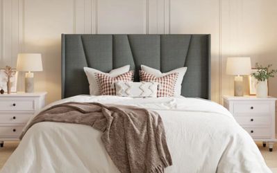 Upholstered Platform Bed with Wingback Headboard