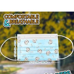 ASTM Level 3 Face Masks Disposable for Kids Made in USA Nose Bridge Breathable Comfortable Colored School Church Park (50+ Pack, COWS)