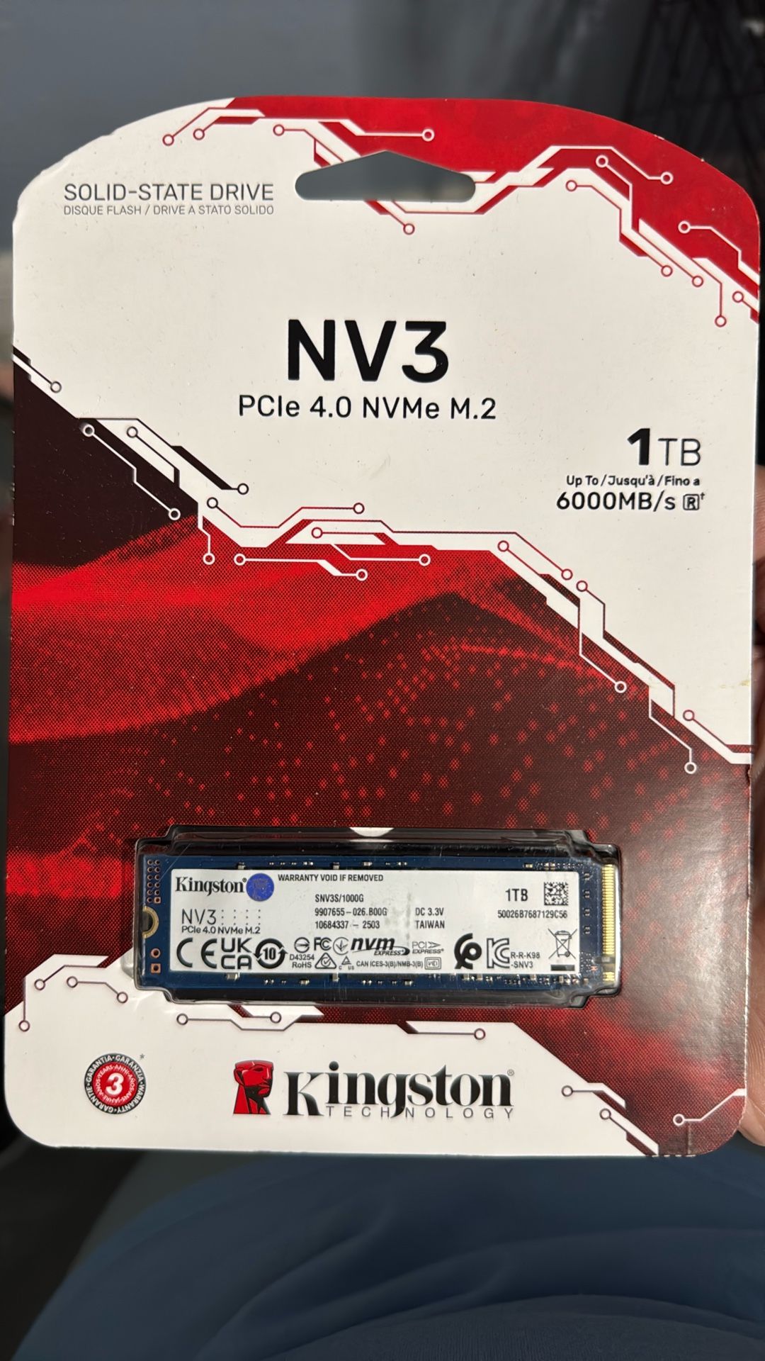 Kingston NV3 1TB M.2 2280 NVMe SSD | PCIe 4.0 Gen 4x4 | Up to 6000 MB/s | SNV3S/1000G