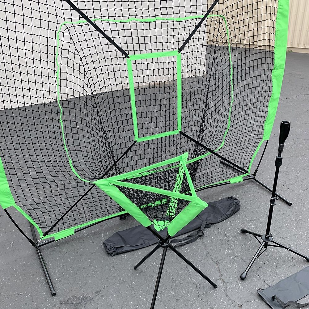 New $95 Baseball (3pc) Practice Set includes the 7x7’ Net Bow Frame, Ball Tee and Caddy Bag