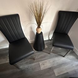 ✅NEW 2-two black leather chairs with silver legs