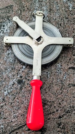 Vintage Lufkin 100 foot Metal Tape Measure Wood Handle USA