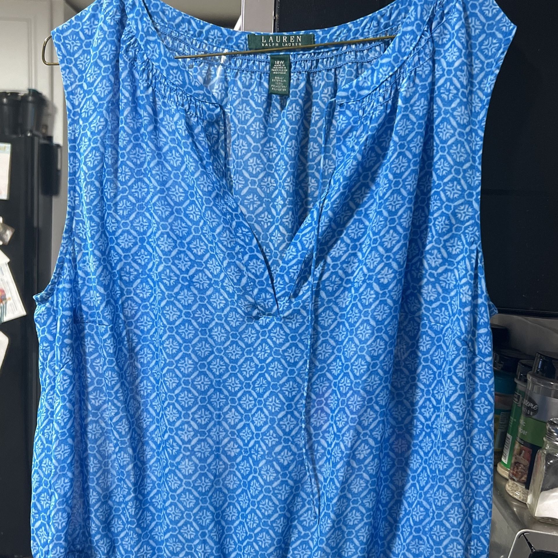 Lauren Ralph Lauren Blue Sheer Elastic Waist Dress