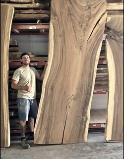 Exotic Live Edge slabs for DIY projects. Kiln dried Monkey Pod, Eucalyptus, Silky White Oak, Ear Pod and Tiger wood