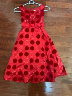 Girls Size 12 Red n Gold Polka Dot Dress