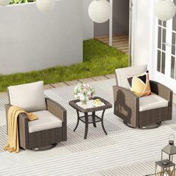 3 Pieces Patio Furniture Set, Outdoor Conversation Set of 2 Patio Swivel Rockers and Side Table Small Bistro Set for Front Porch Balcony Deck Yard
