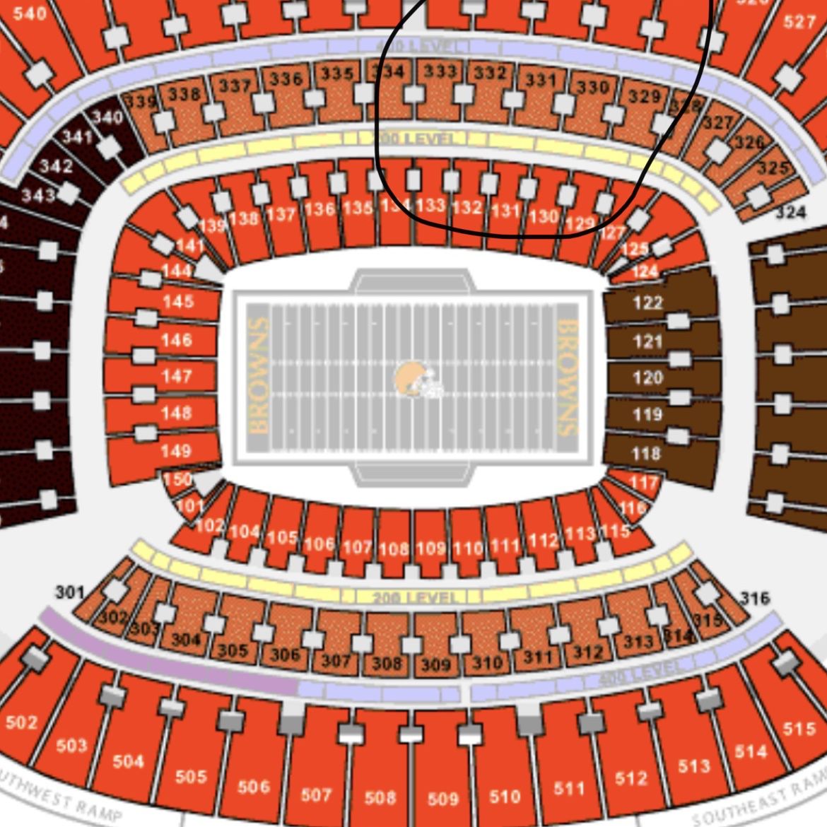 2 Club Seats Cardinals at Browns 10/17/21 Sect. 331 Row 6