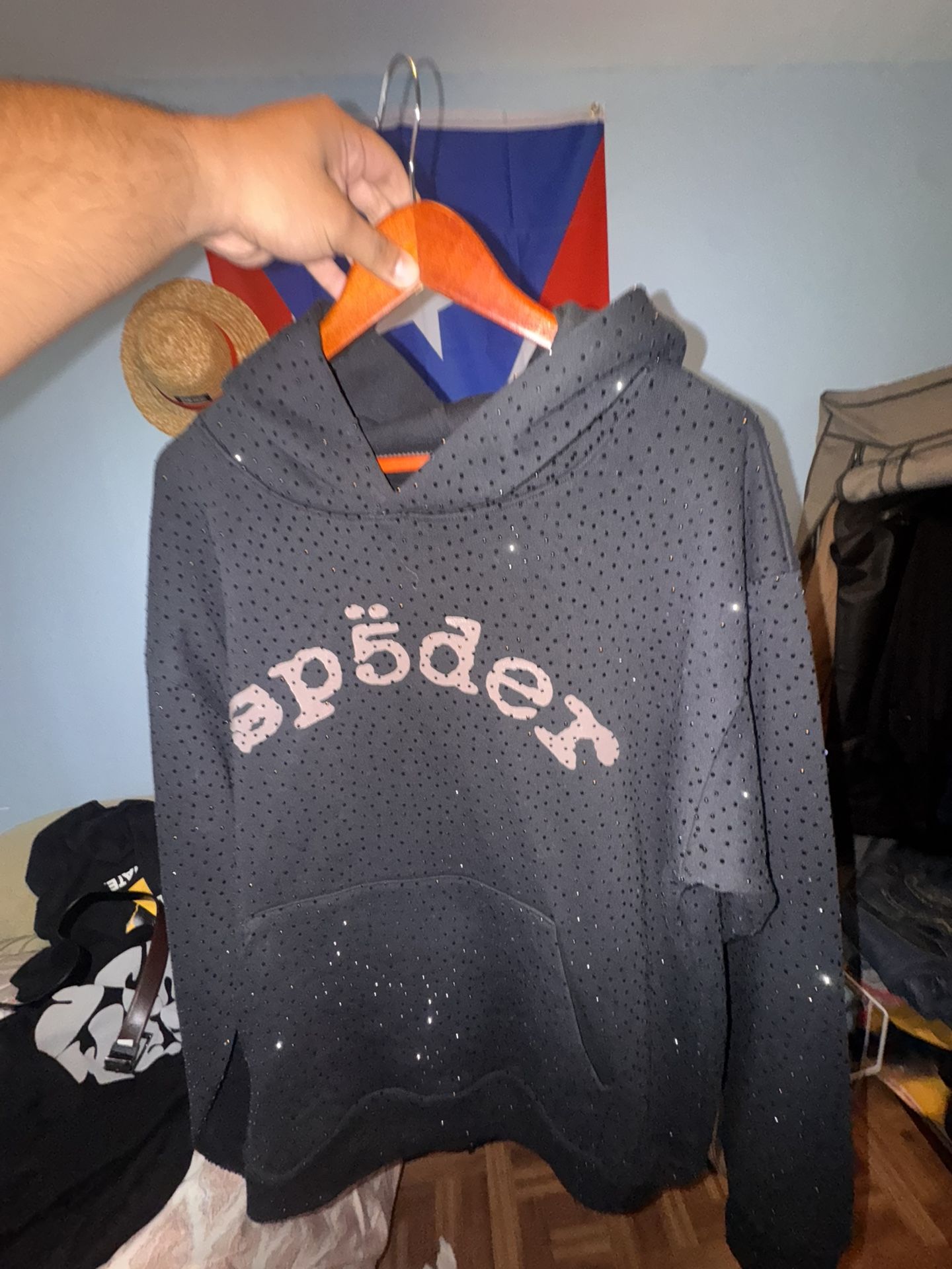 spider hoodie with rhinestone