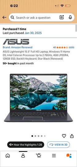 Asus 15.5” laptop