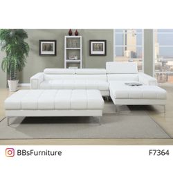 White Faux Leather Sectional - Ottoman Sold Separately (Free Delivery)