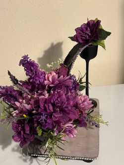 Purple Flower Arrangement with Black Stand