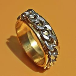 Stainless Steel Curb Chain Spinner Ring Size 9