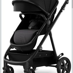 Mompush Meteor2 Baby Stroller 2-in-1 with Newborn Mode, Compatible with Infant Car Seat Adapter Included, Full-Size Bassinet Strollers for Family Outi
