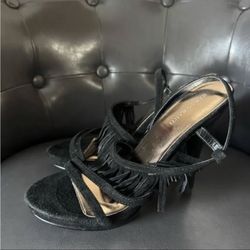 Marco Santi Suede Black Fringe Band High Heel Sandals