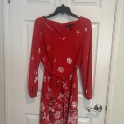 Red Floral Dress – Tie Waist-Size S