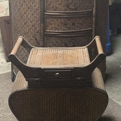Wicker/wood dresser and side table. Unique. Kitten not included. 😻