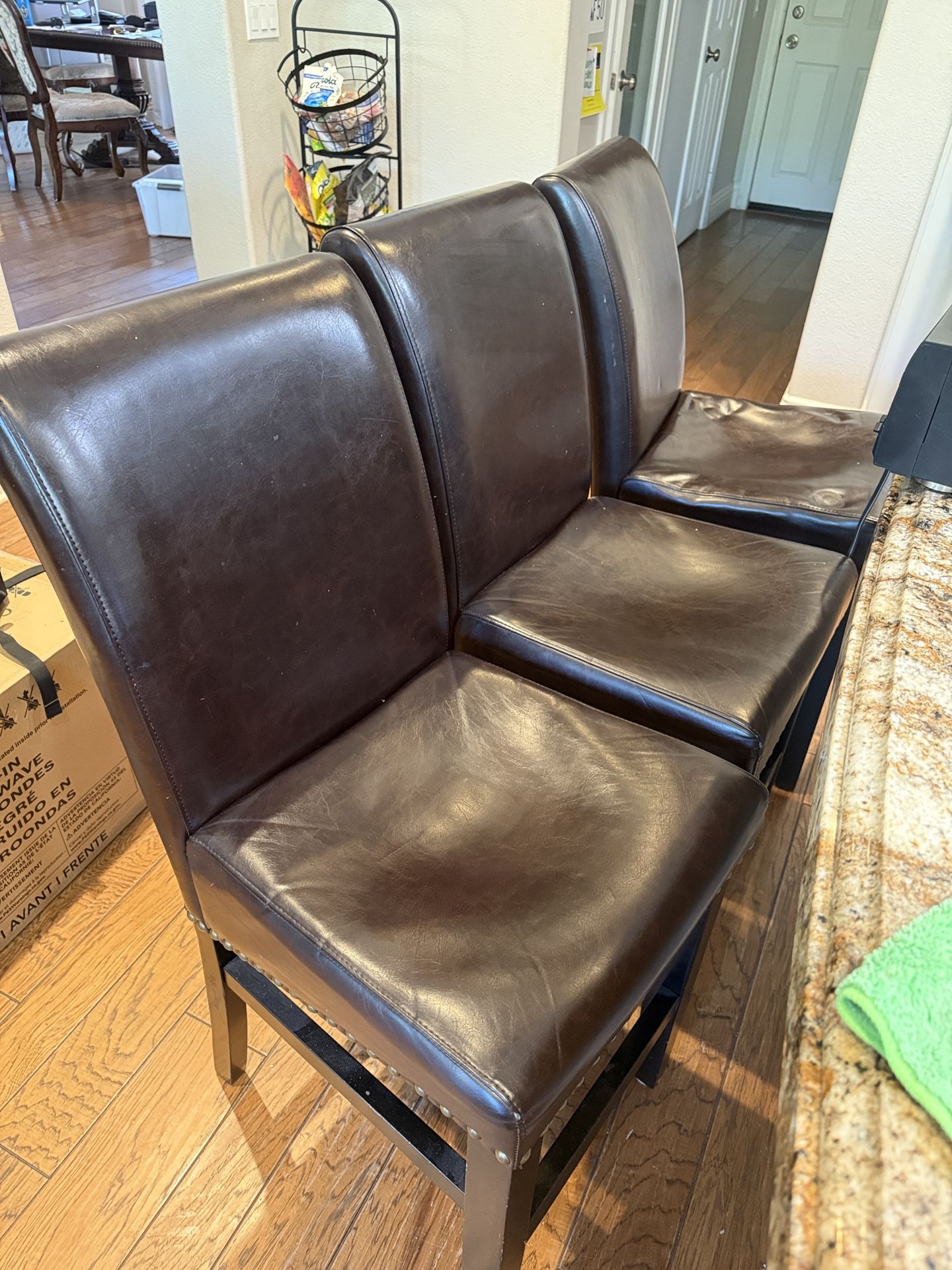 Set of 3 Leather Bar Stools – Solid Wood
