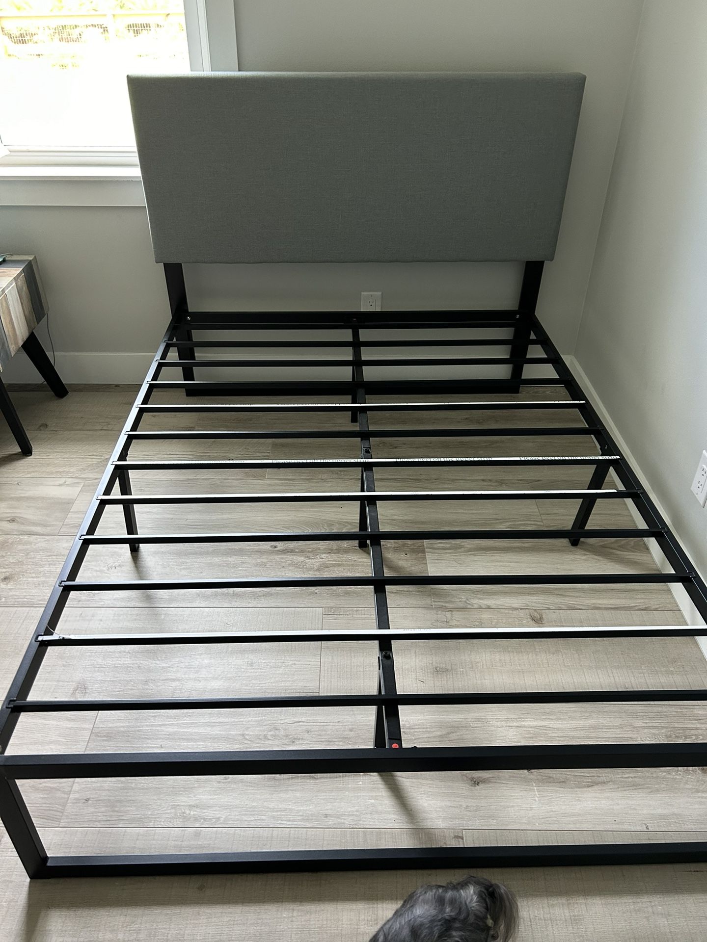 Sale pending Full Size Bed Frame With Gray Cloth Headboard
