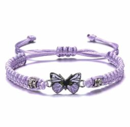Purple Braided Butterfly Charm Bracelet