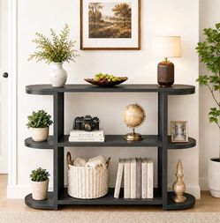 39” Console Table with Storage, 3 Tier Entryway Table with Round Corners, Industrial Narrow Sofa Table Behind Couch for Living Room, Hallway, Entryway