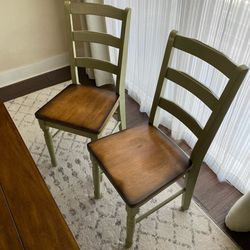 Ladder Back Solid Wood Dining Chairs, Pistachio/Sage Green & Pecan Brown