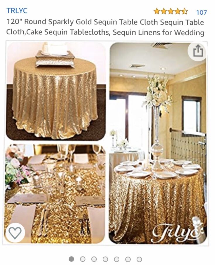 Only 1! 120" Round Sparkly Gold Sequin Table Cloth for Wedding
