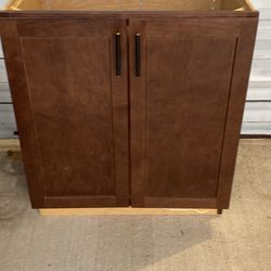 Double Bathroom Sinks,counter,cabinets And Backsplash