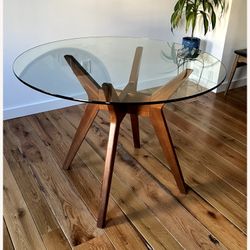 West Elm Jenson Table - Glass Top + Discontinued Cherry Wood Legs