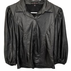Black Faux Leather Blouse