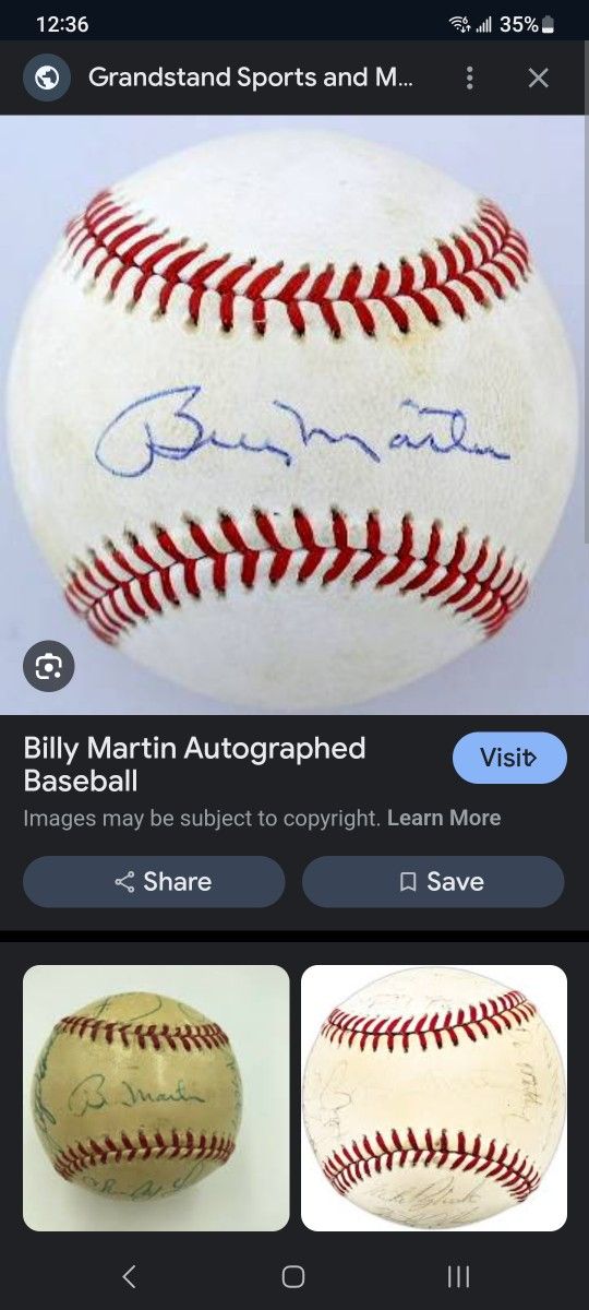 1960 Game Signed By Ball Billy Martin Of The Yankees.