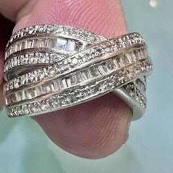 2.00ct + Fancy 14k White Gold Ladies Ring With Round & Baguette Diamond “L@@K”