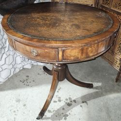 Duncan Phyfe Chippendale Style Mahogany Drum Table Made In England Stamped!