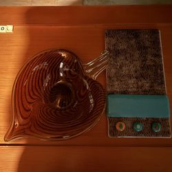 Hand Blown Dish And Fused Glass Trivet
