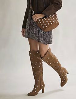 a.n.a Womens Malinda Genuine Suede Studded Stiletto Heel Over The Knee Boots
