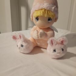 Precious Moments Prayer Girl Doll Pink with Bunny Slippers 8 "