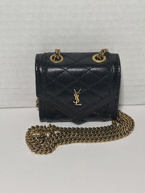 Saint Laurent Gaby Chain Quilted Leather Shoulder Black Mini With Box &Dust bag
