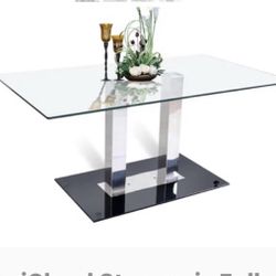 Modern Glass With Stainless Steel Dining table 40" W X 60" L X 29 H