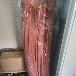 Red Orange knee length slit Dress