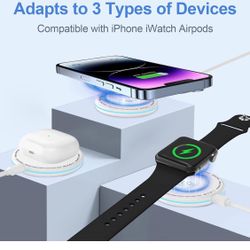 3 in 1 Magnetic Wireless Charger 18W Fast Mag-Safe Phone Charger, LED Wireless Charging Pad with 18W Adapter for iPhone 12-16 Series AirPods 3/2/Pro a