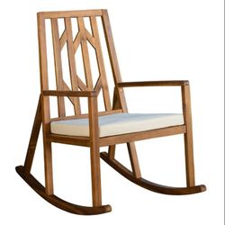 Outdoor Wooden Rocking Chair with White Cushion