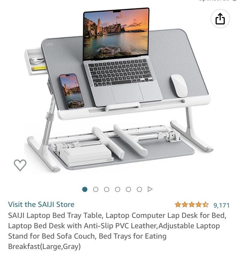 SAIJI Laptop Bed Tray Table, Laptop Computer Lap Desk for Bed, Laptop Bed Desk with Anti-Slip PVC Leather,Adjustable Laptop Stand for Bed Sofa Couch,