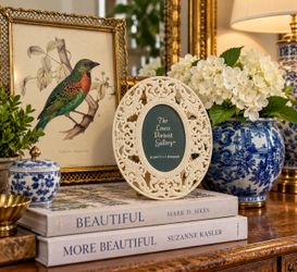 Vintage Lenox Porcelain Open Lace Picture Frame Made in USA Oval Rare Portrait Gallery Table Decor Gallery Art Frame Photo Artwork Display Granny Chic