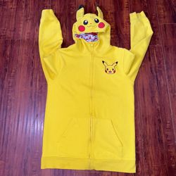 2017 POKEMON Pikachu Yellow Full Zip Hoodie Sweatshirt Youth Size XL Preowned!!  