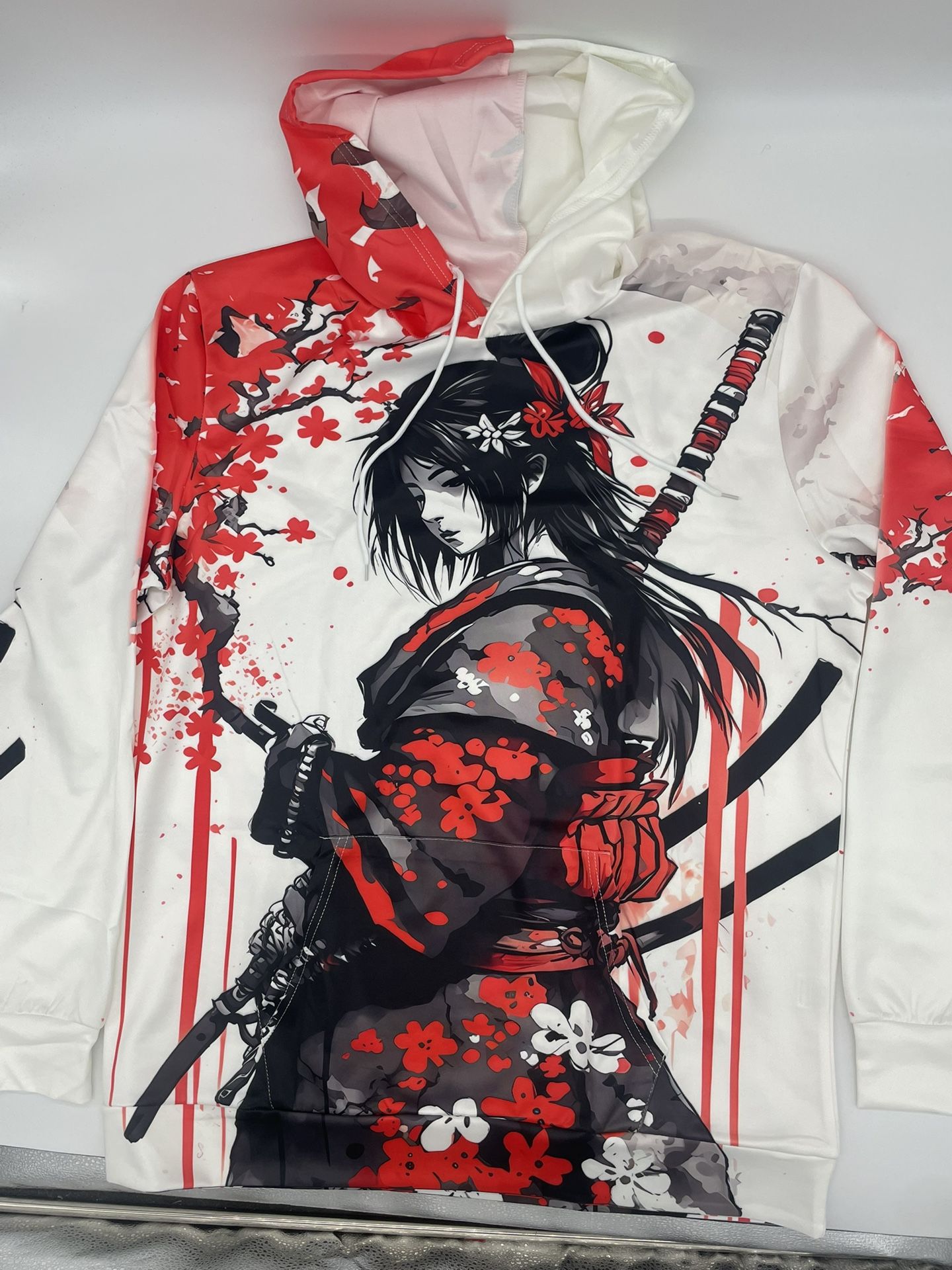 Japanese Samurai & Cherry Blossom Kimono-Style Hoodie, Adult XL *BRAND NEW*