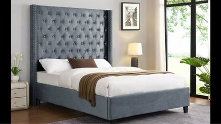 Brand New gray Velvet Queen bed