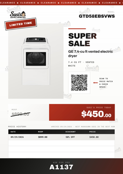 GE GTD58EBSVWS Electric Dryer