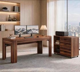 F2682AB L Shaped Executive Desk with Drawers,Light Walnut
Large Office Desk with Rolling File Cabinet Combo,Home Office Computer Desk,Wooden Desk with