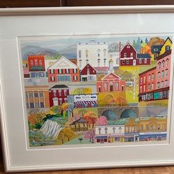 Chagrin Falls Limited Edition Serigraph “Village Facades”/Custom Frame